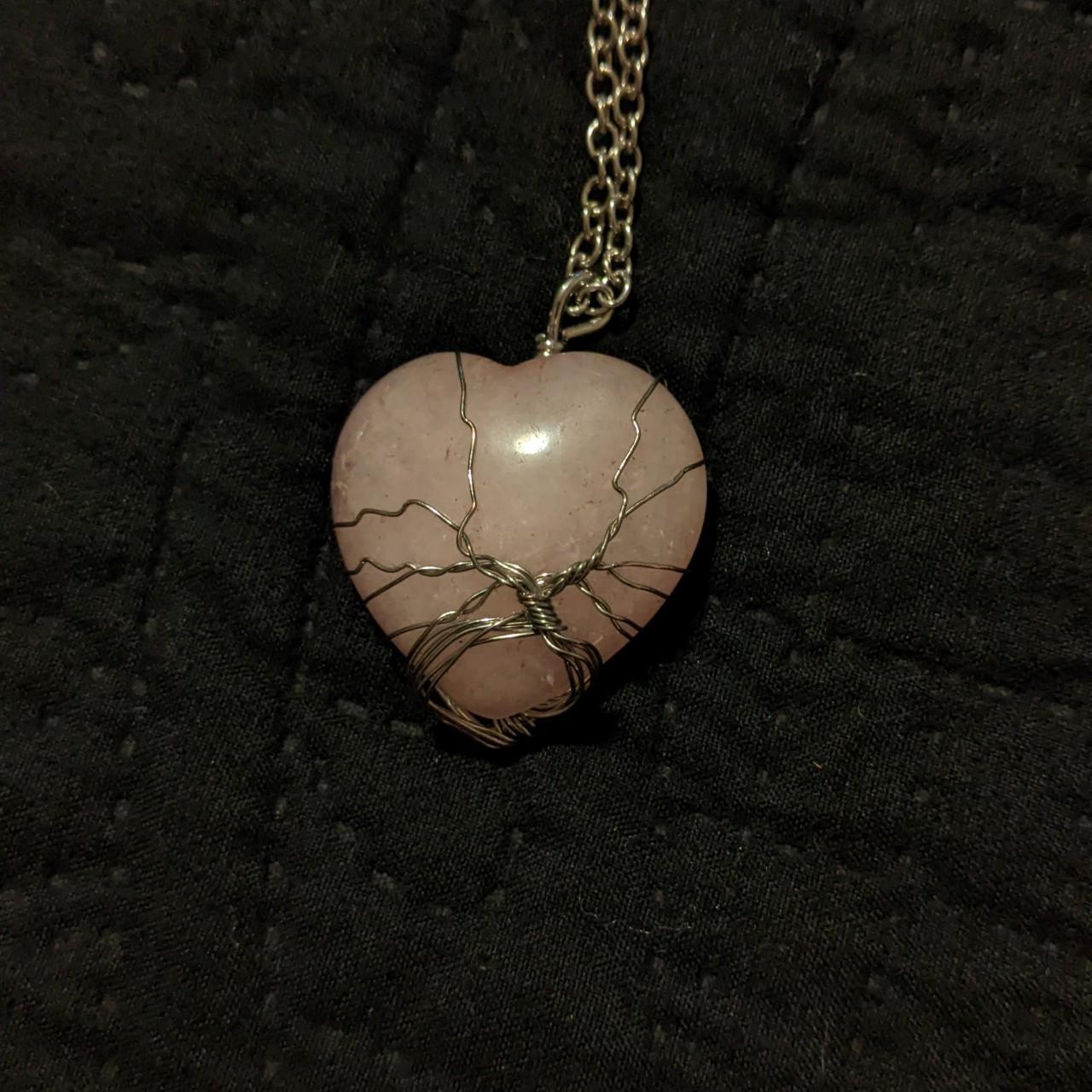 Milky Quartz Heart necklace with Wire Wrapping. - Depop