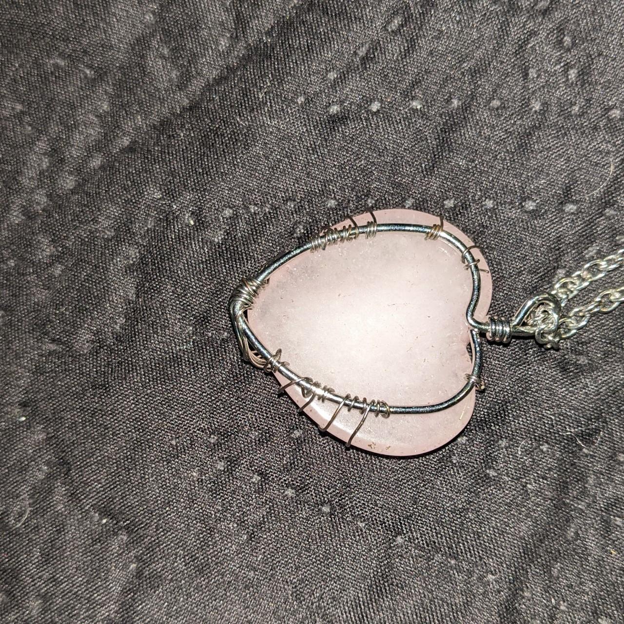 Milky Quartz Heart necklace with Wire Wrapping. - Depop