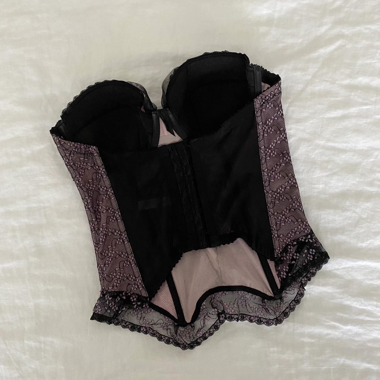 Strapless black Lace panel bustier corset top. Has - Depop