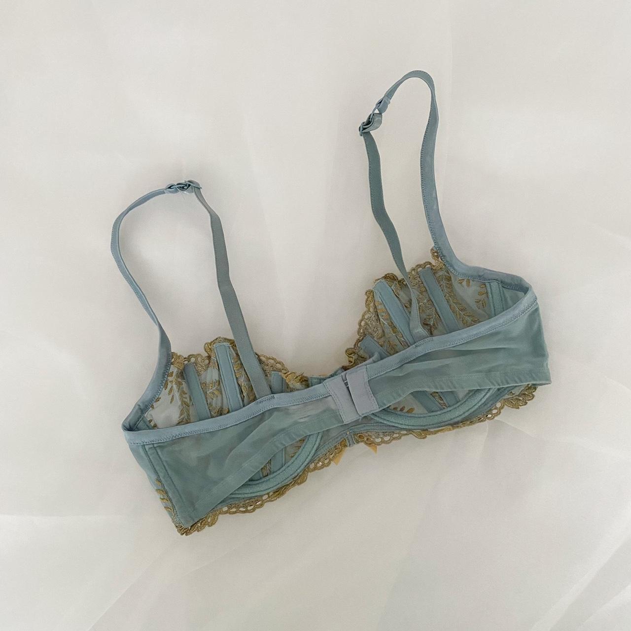 Victoria's Secret Women's Blue and Gold Bra | Depop