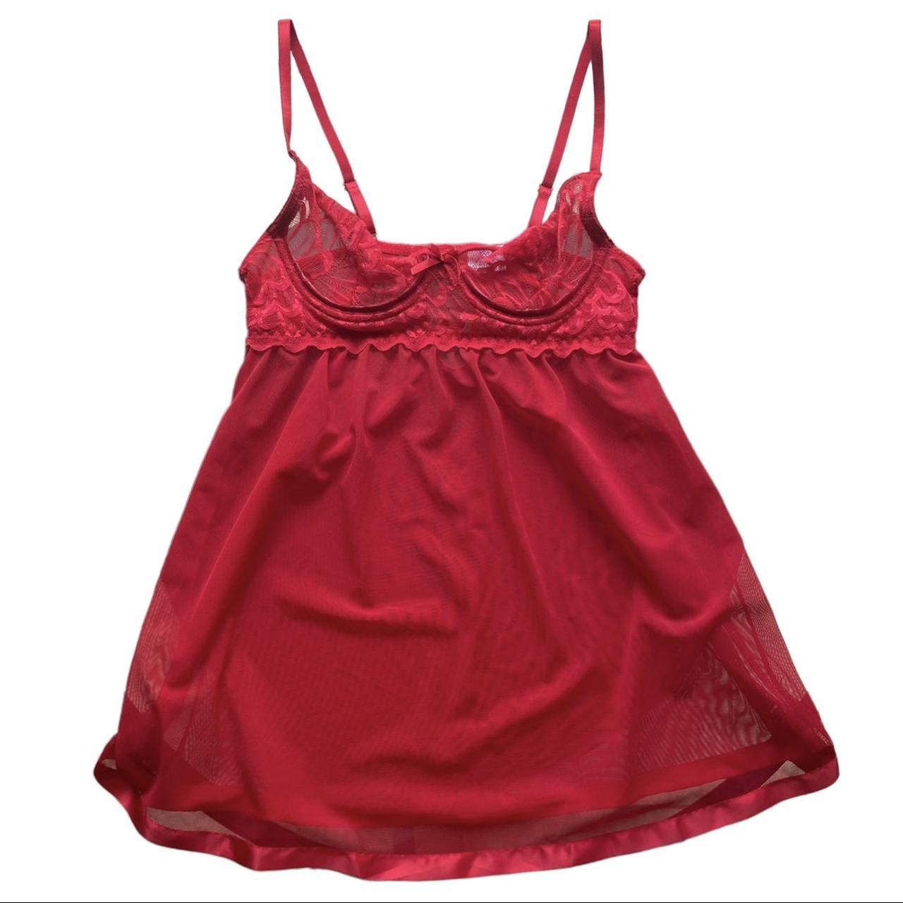 stunning RED vintage lace & mesh baby doll dress... Depop