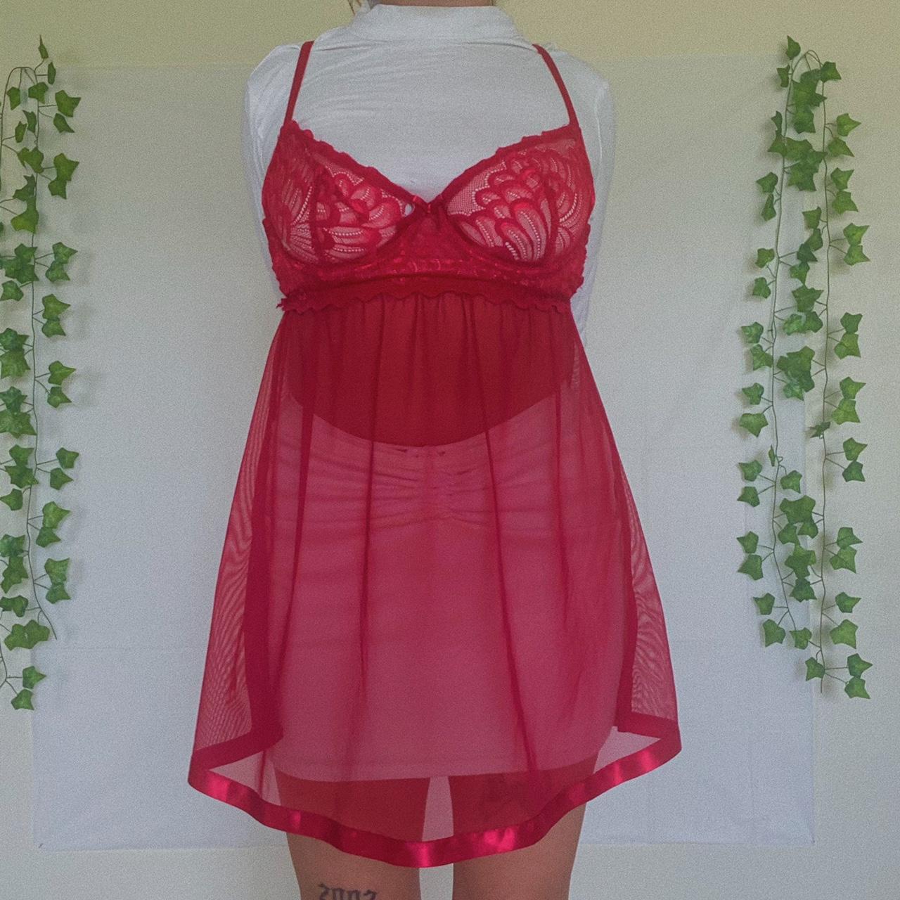 stunning RED vintage lace & mesh baby doll dress... Depop