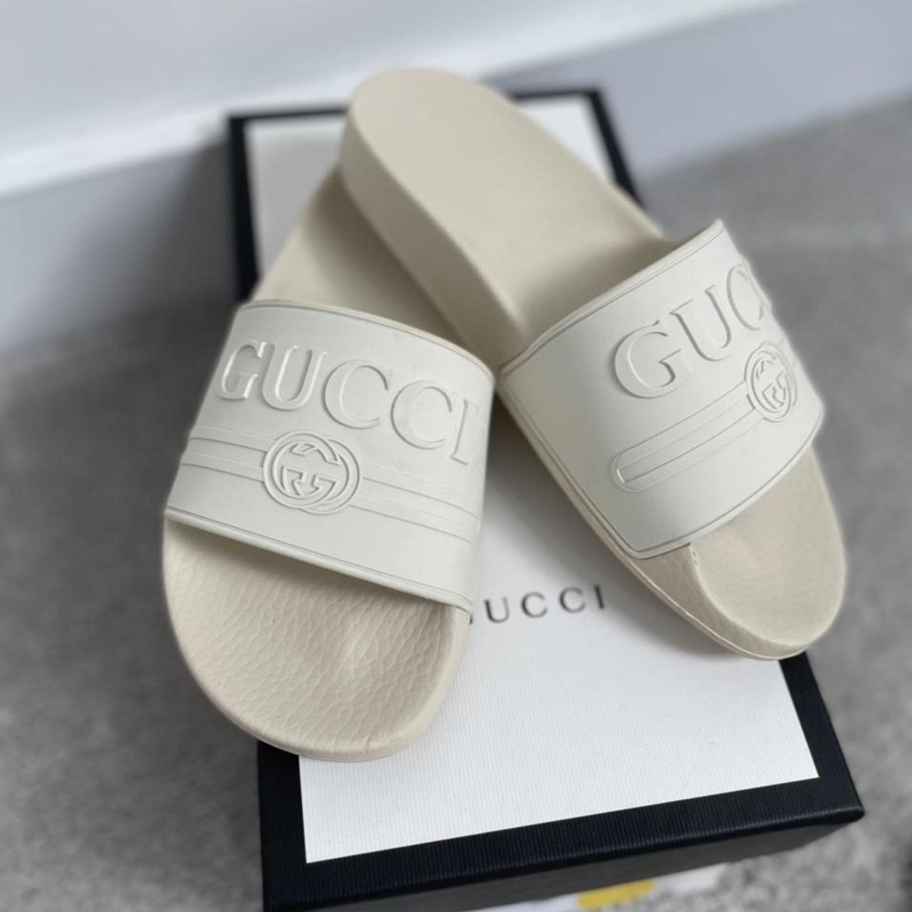 Gucci Women's Cream and White Slides | Depop