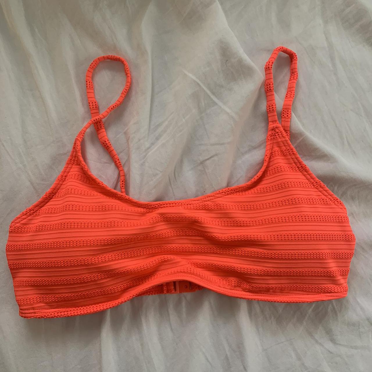 bright coral pink orange bikini top size 8 brand new... - Depop