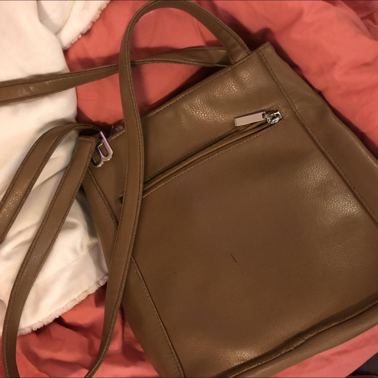 Faux leather light tan / brown shoulder bag medium... Depop