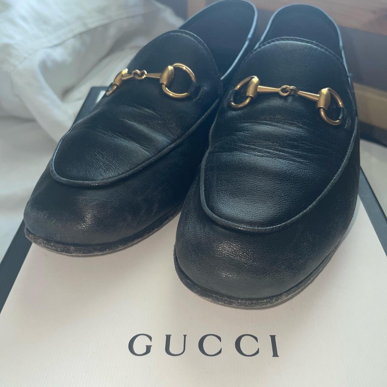 Black leather with Gold clasps, Gucci Loafers.... - Depop