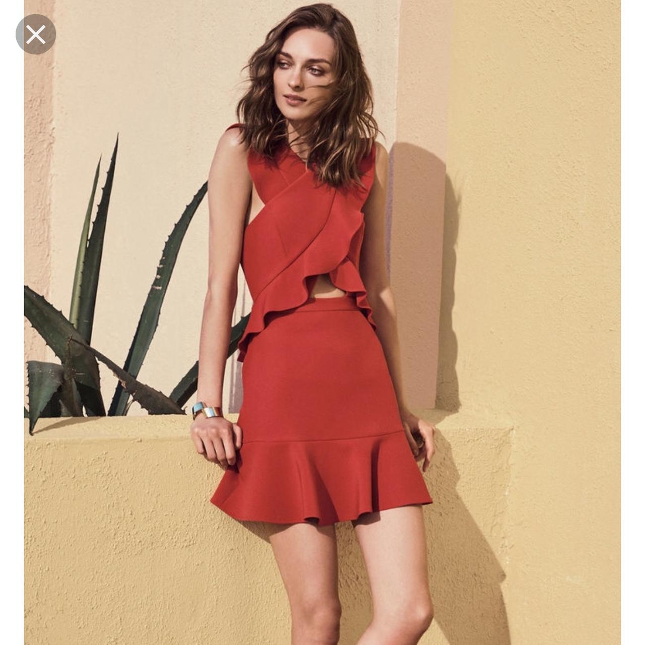 BCBG Maxazria Careen ruffled cutout dress. Poppy