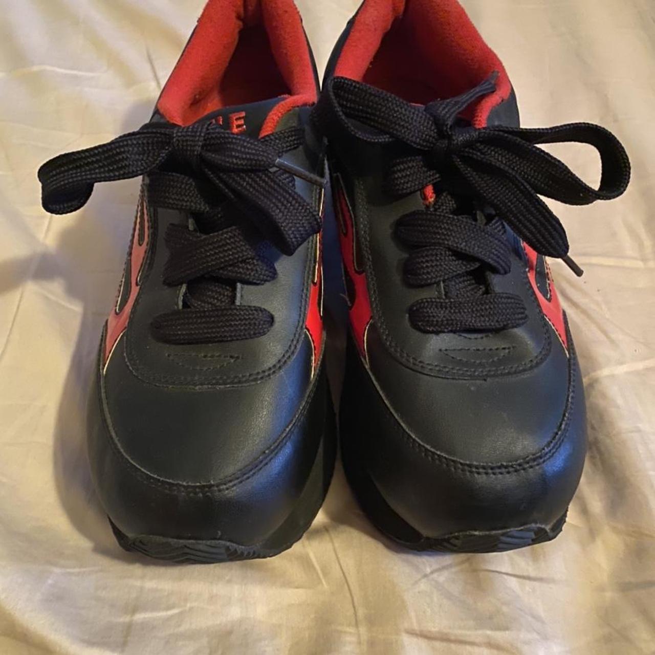 Very Volatile Women's Black and Red Trainers | Depop