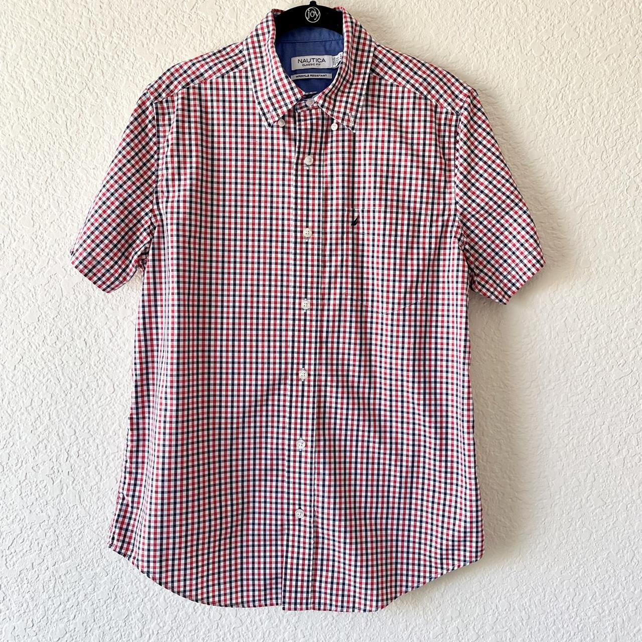 Nautica Short Sleeve Button up Red, Black, and white... - Depop