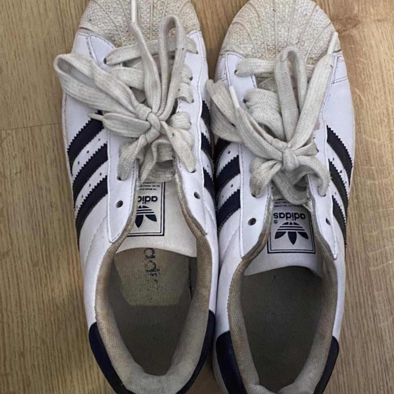 Adidas Superstar, Navy stripes. UK 8 Used condition... - Depop