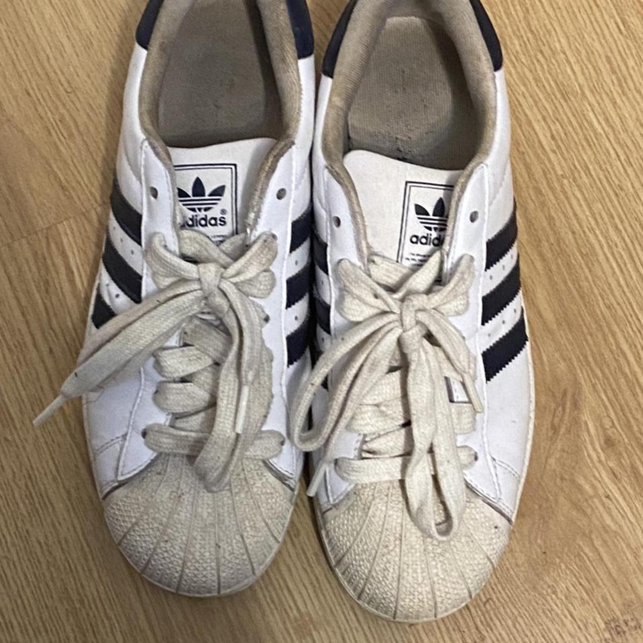 Adidas Superstar, Navy stripes. UK 8 Used condition... - Depop