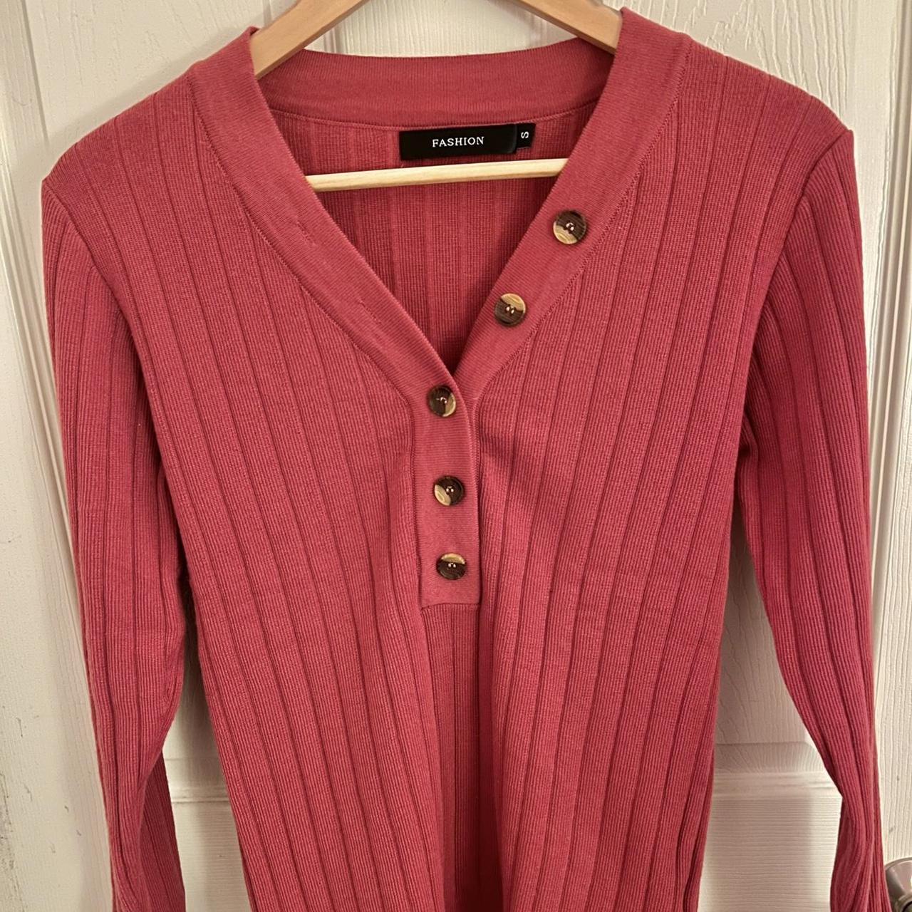 Pink Ribbed Knit Sweater •Approximate flat... - Depop