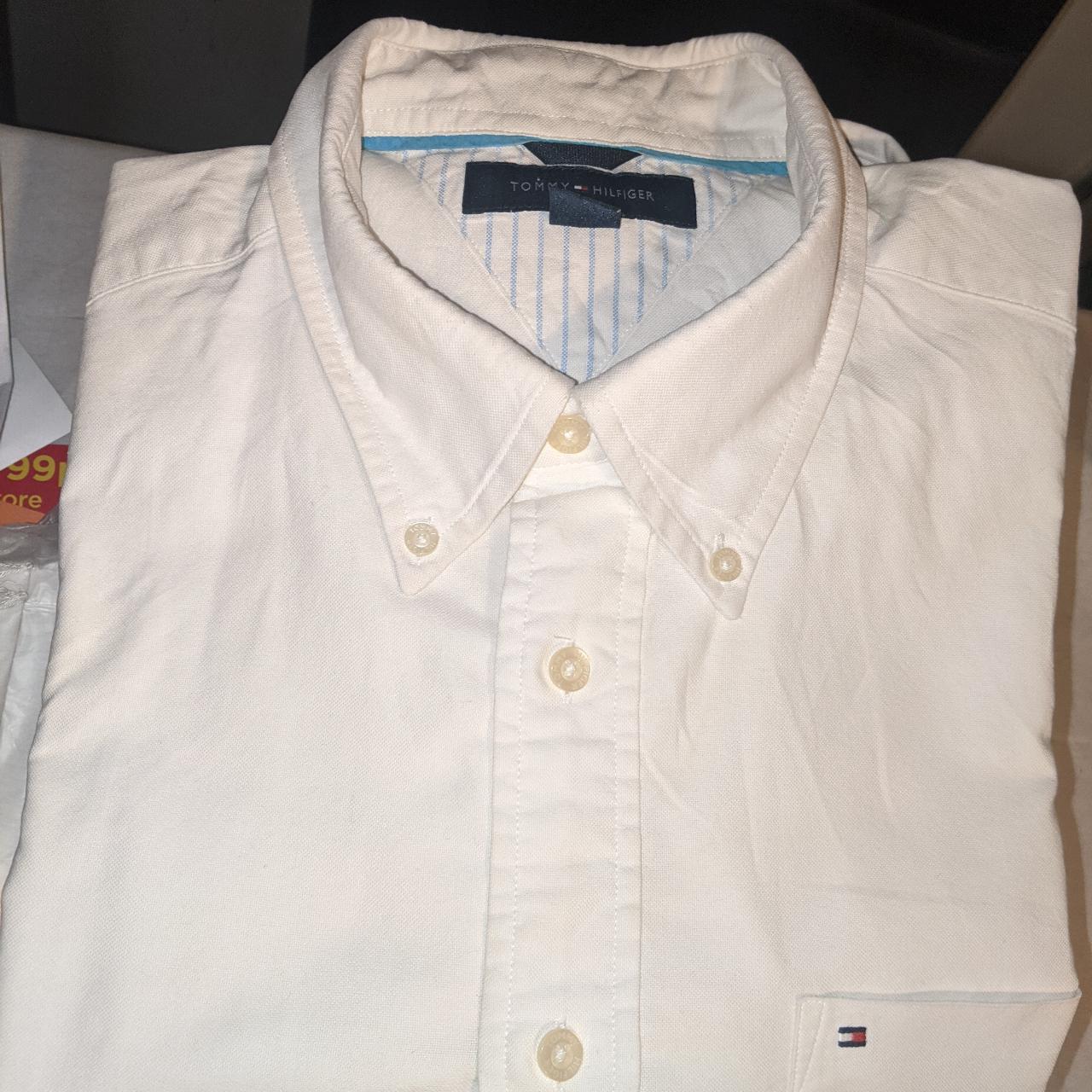 Tommy Hilfiger shirt in white. Vintage cotton long... - Depop