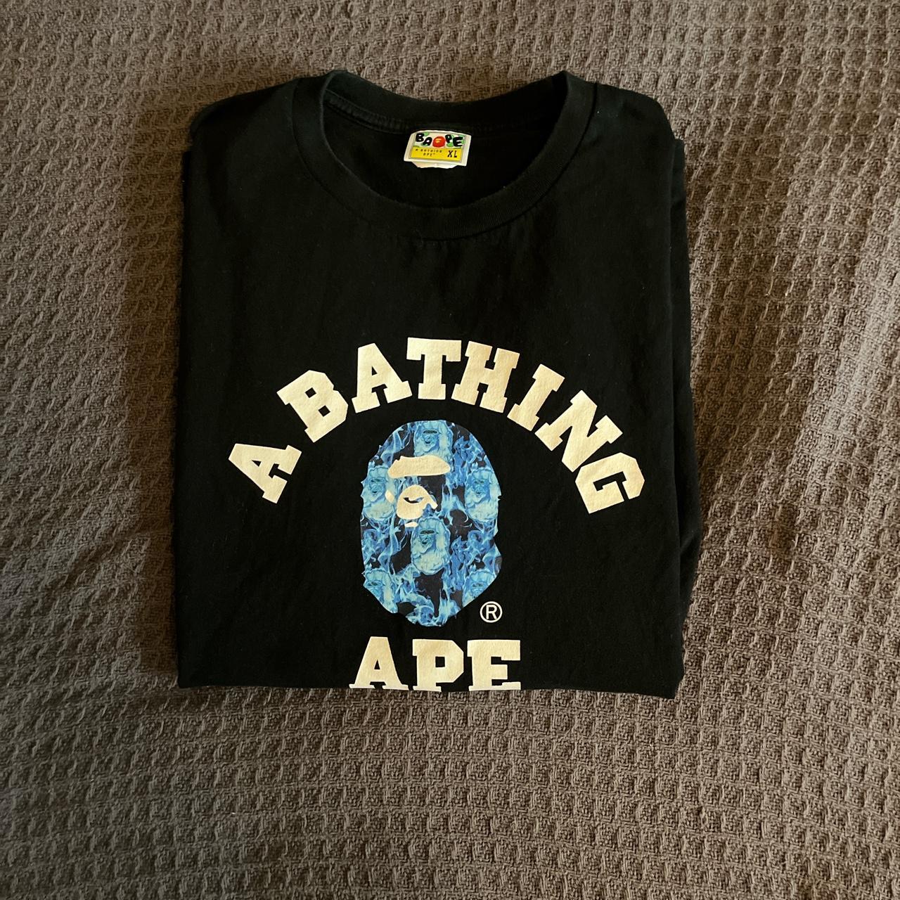 Blue flame Bape logo tee. Bape uses Japanese sizing... - Depop