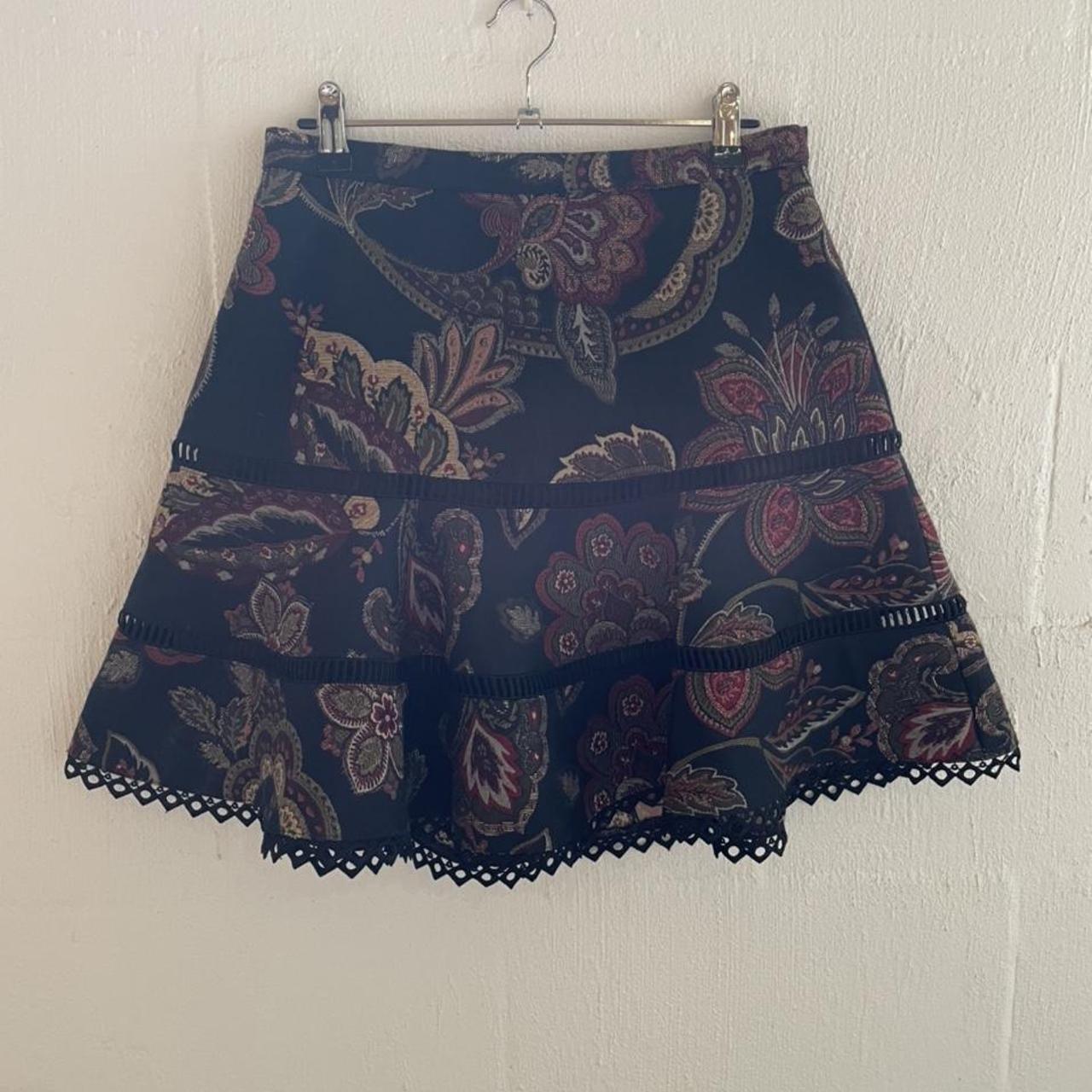 Rodeo Show tiered mini skirt with fagget lace trim.... - Depop