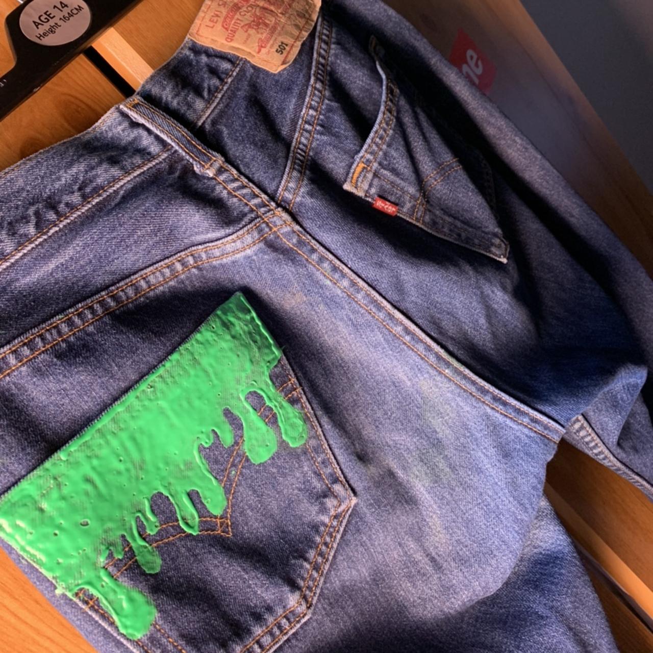 Custom Levi’s // Jeans // Slime // Dark blue //... Depop