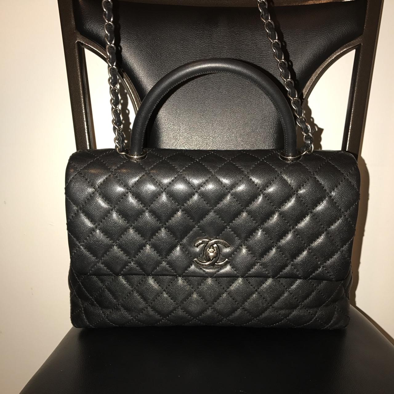 Chanel coco leather medium shoulder bag! Gently used - Depop