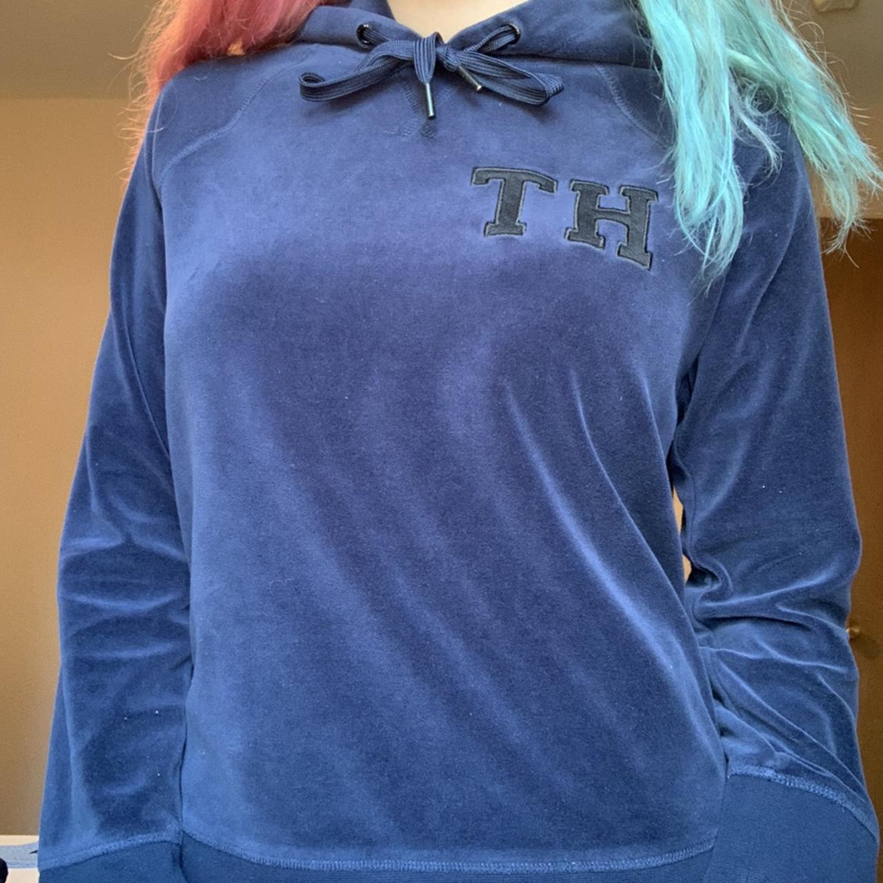 Tommy Hilfiger velvet blue hoodie Super comfy and... Depop