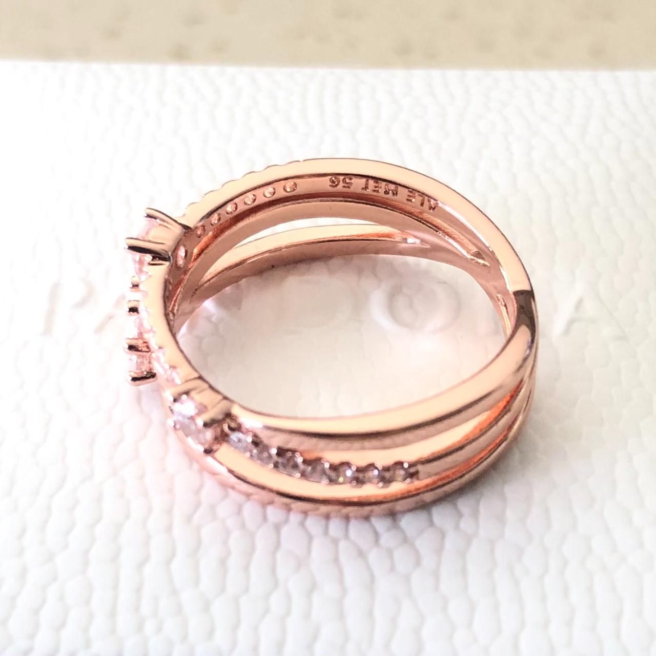 Pandora 14k Rose Gold Plated Sparkling Triple Band... - Depop