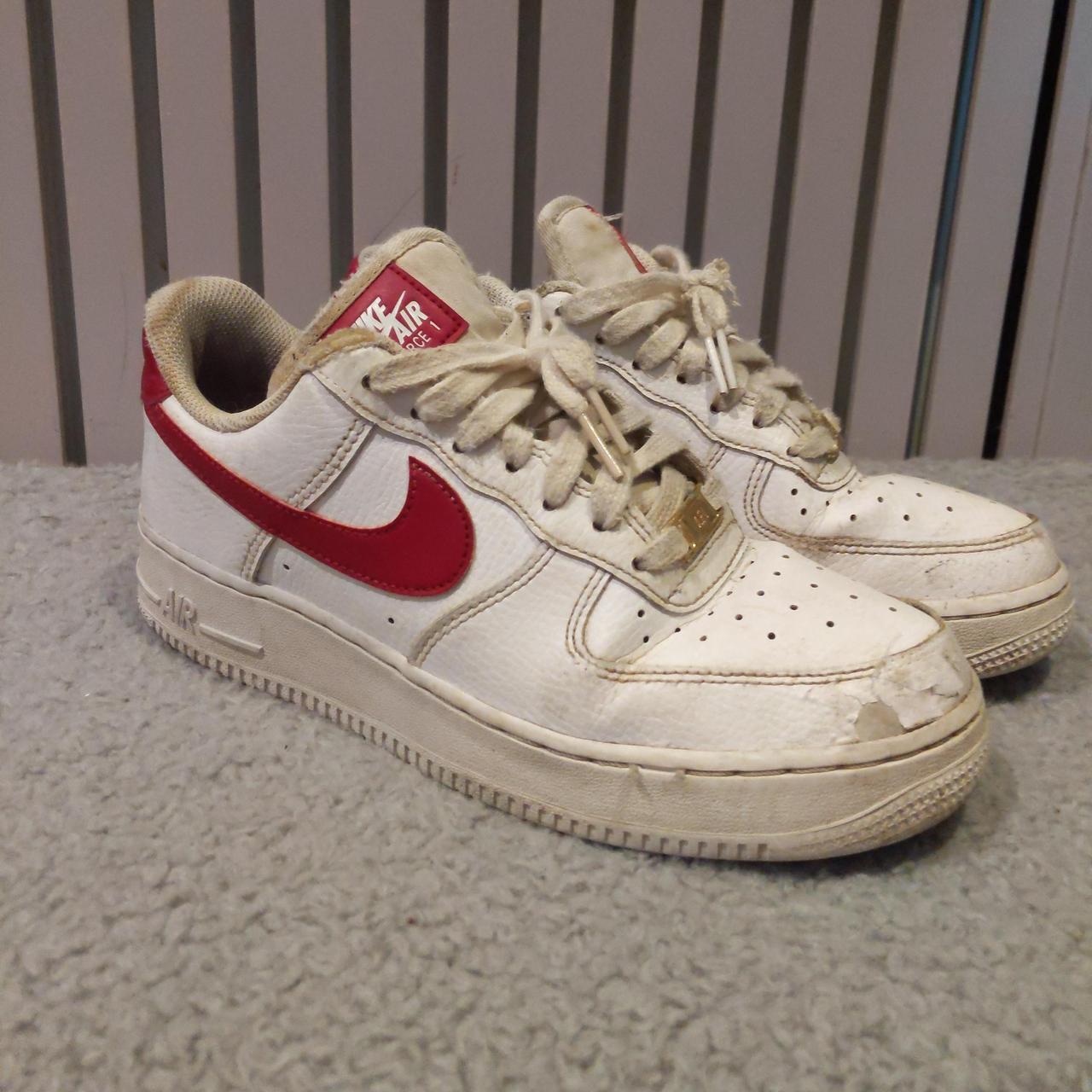 Air Force 1 White Red Size UK 6 Not Great condition... - Depop
