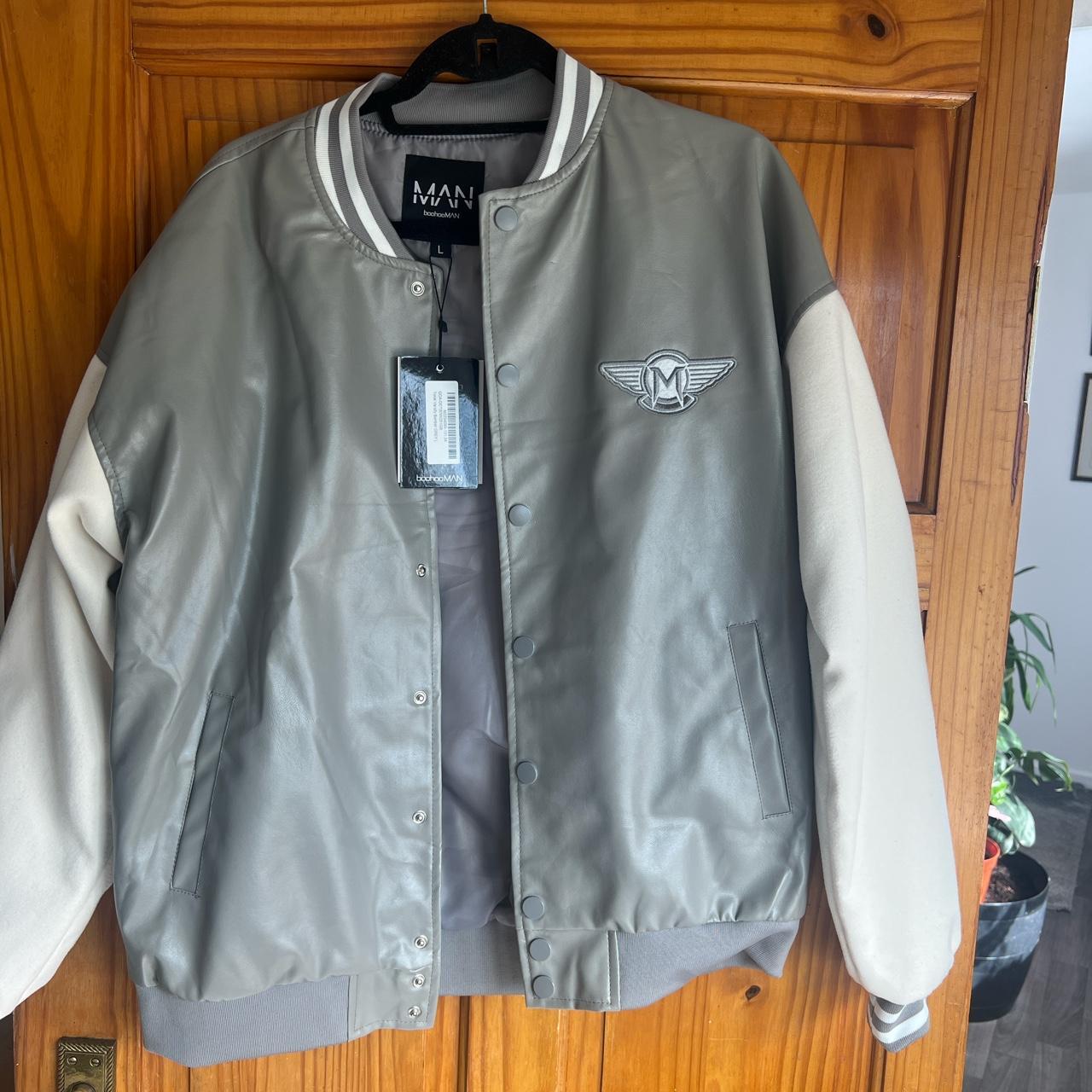 Grey & White Varsity Jacket From BooHoo Man Never... Depop