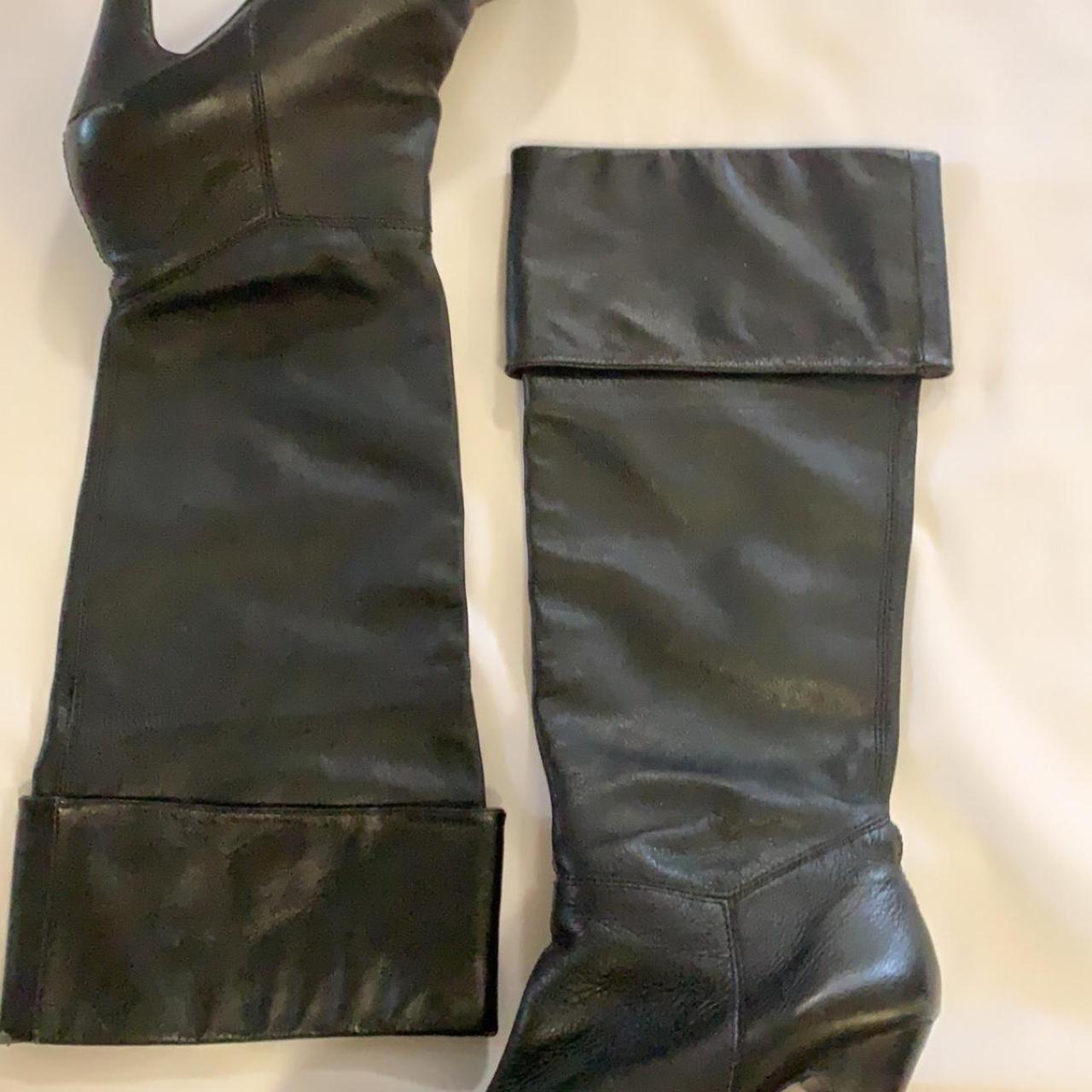 Knee high black heels Leather Bottom of the heels... - Depop