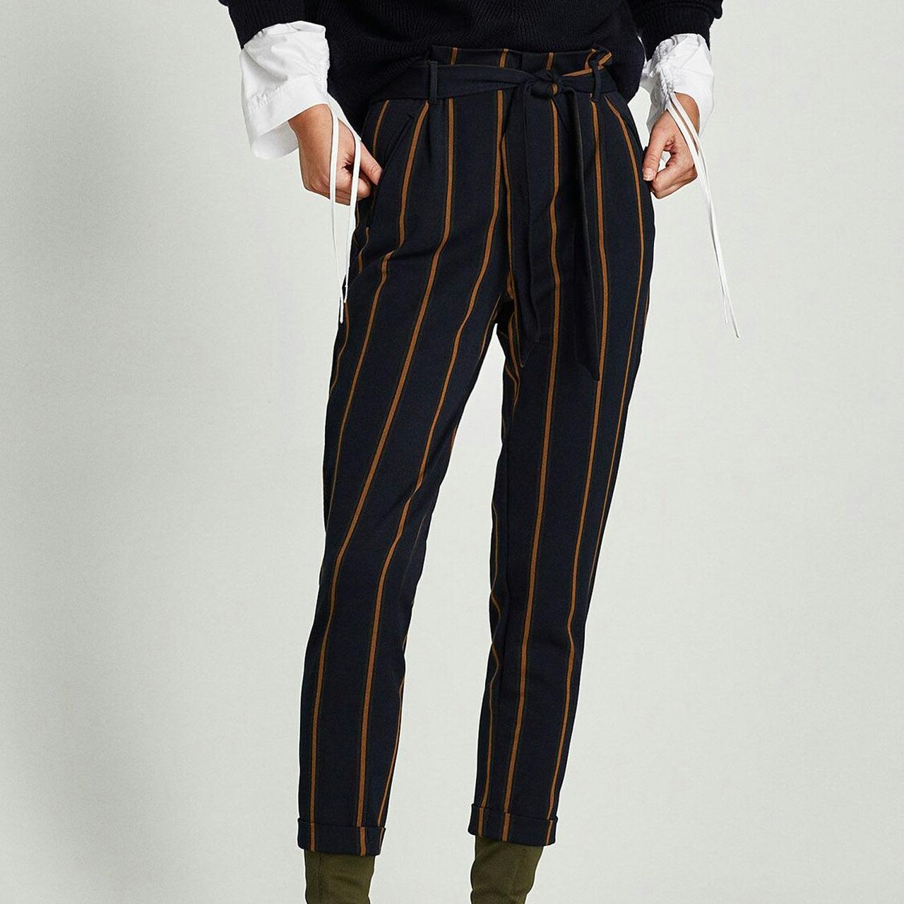 zara navy striped trousers