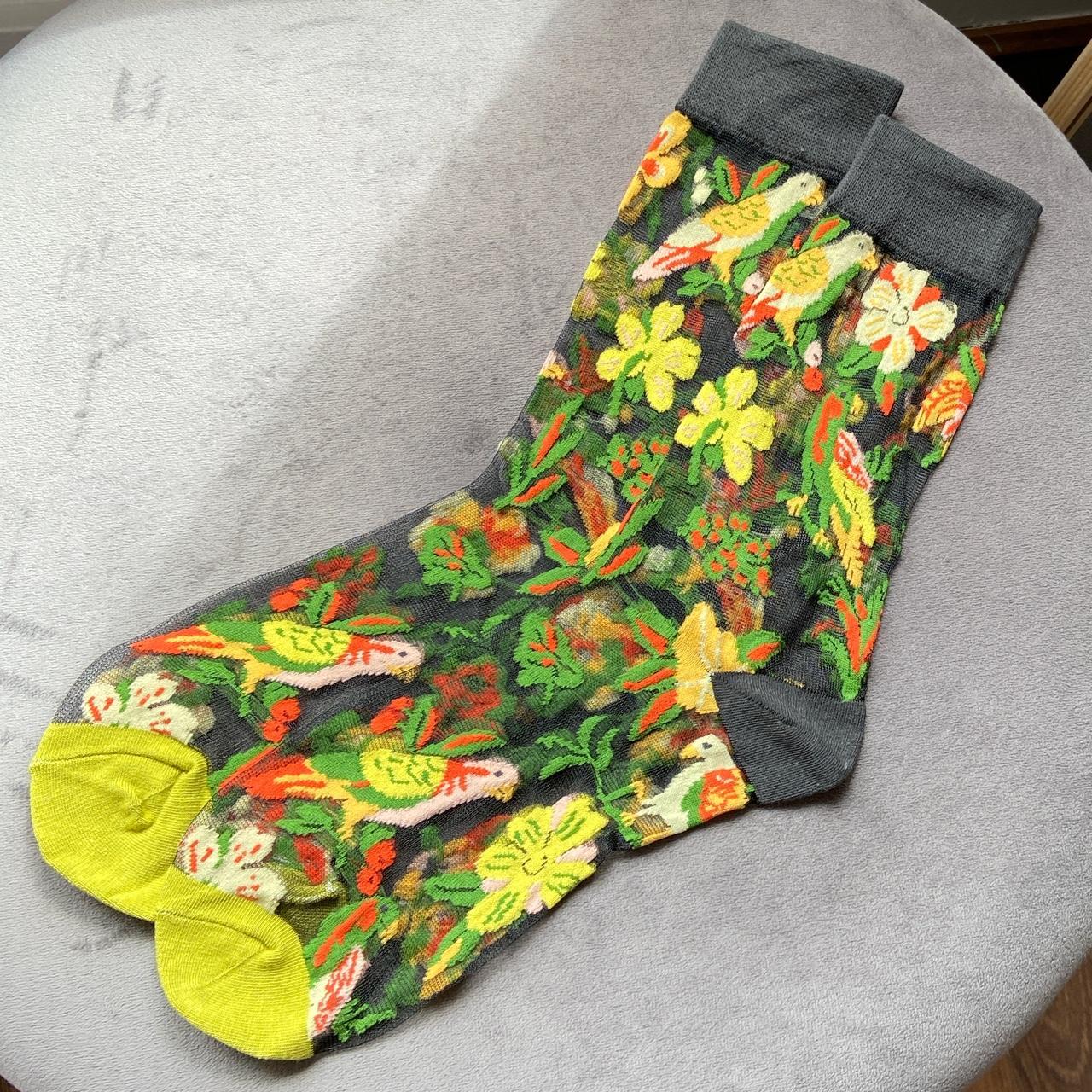 Sheer Black Ankle Socks With Colourful Birds of... Depop