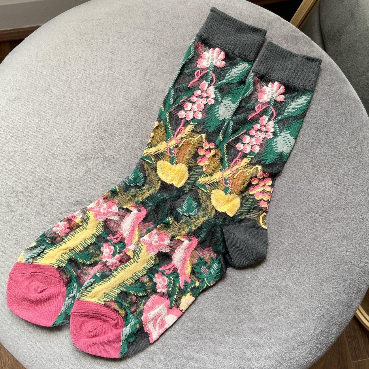 Sheer Black Ankle Socks With Colourful Floral Depop