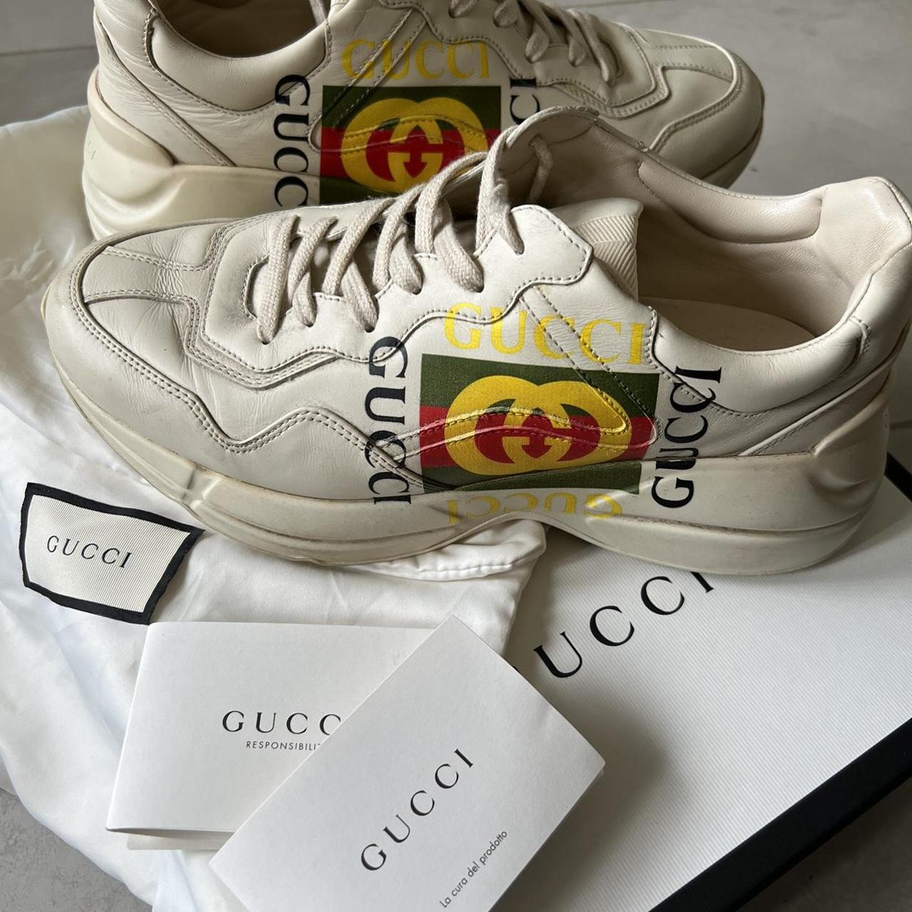 Ivory Rhyton Gucci Logo Leather Sneakers 🇮🇹 Worn... - Depop