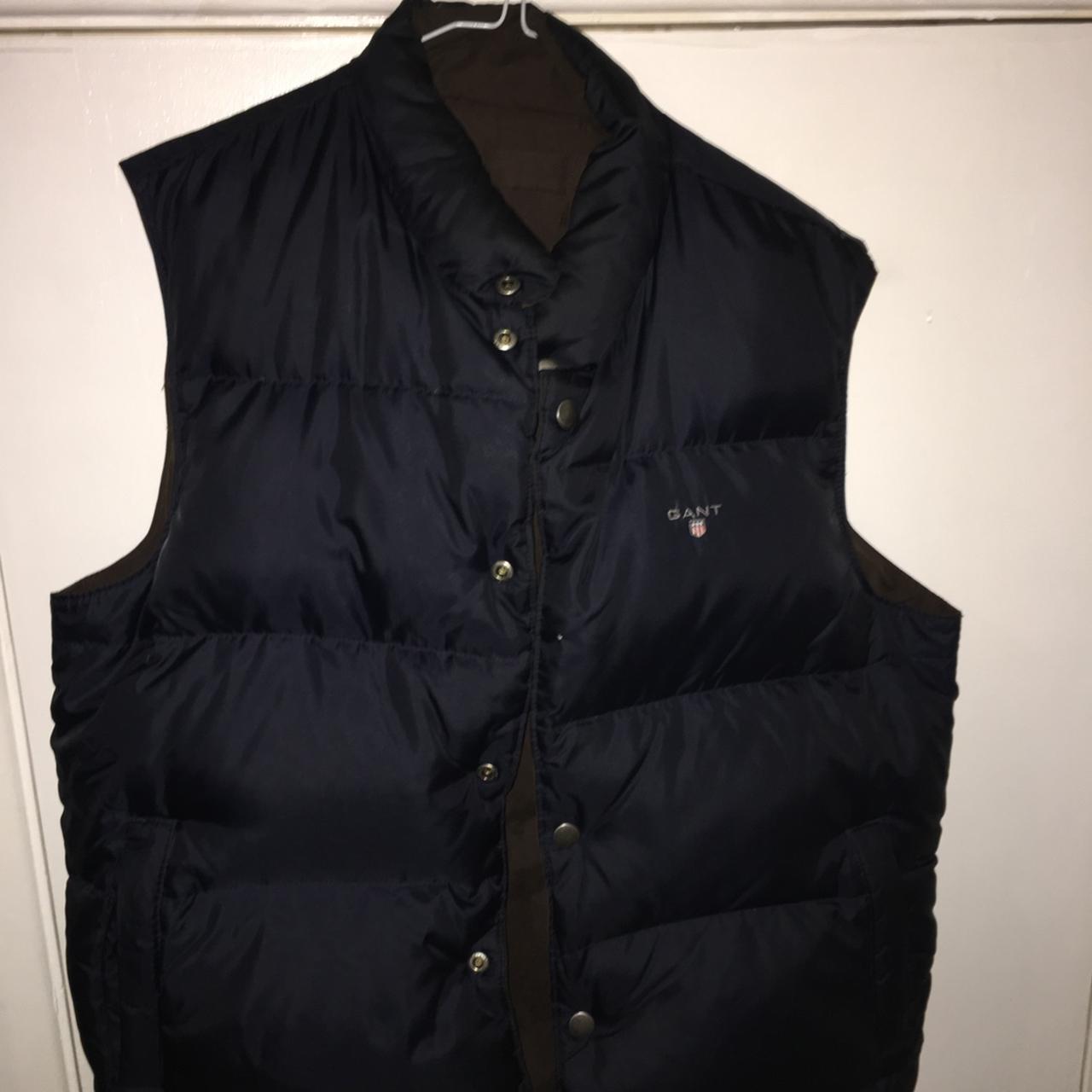 GANT Reversible Gilet Navy/Khaki Medium One button... - Depop