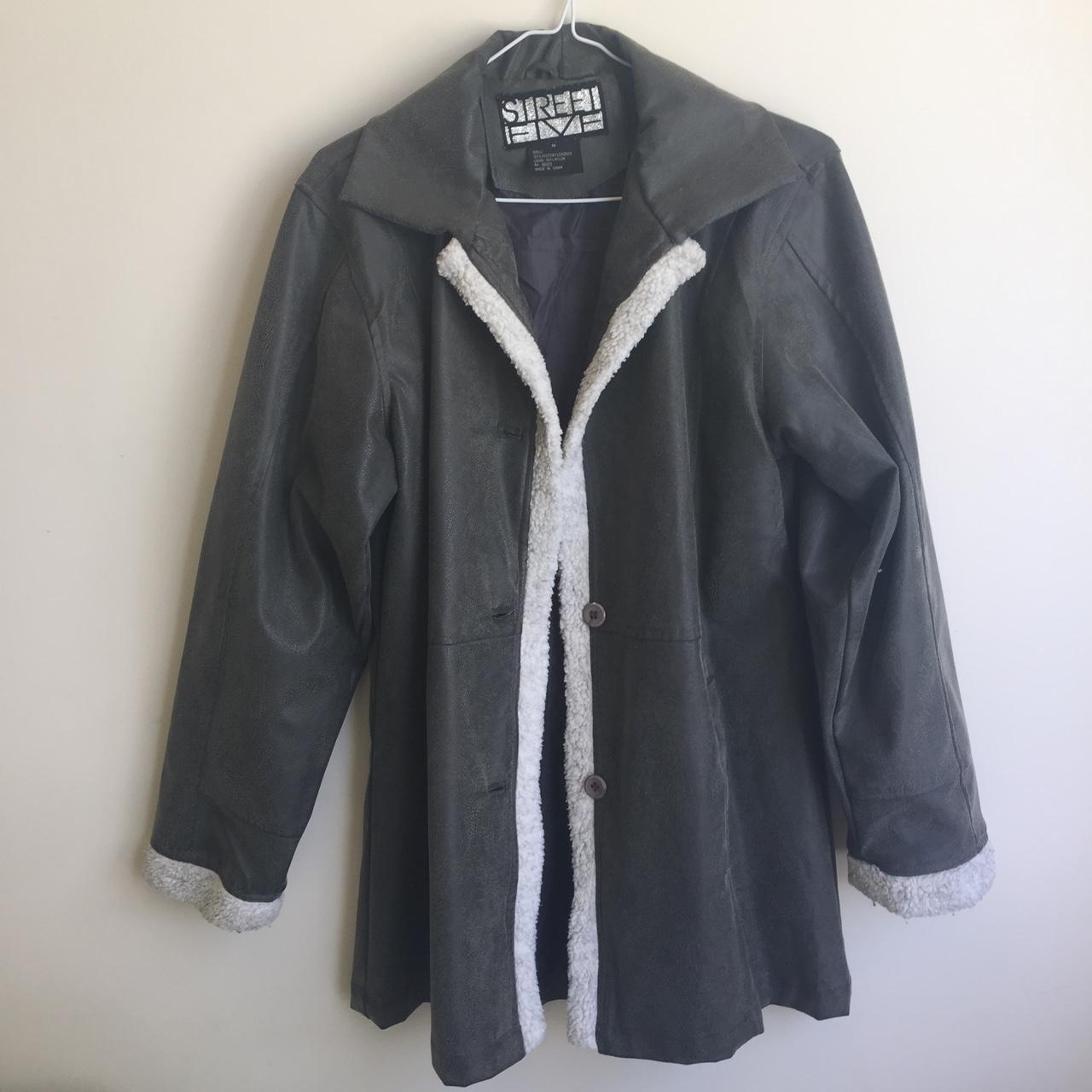 Street Five green scaly coat. Size M. Has sheepskin... - Depop