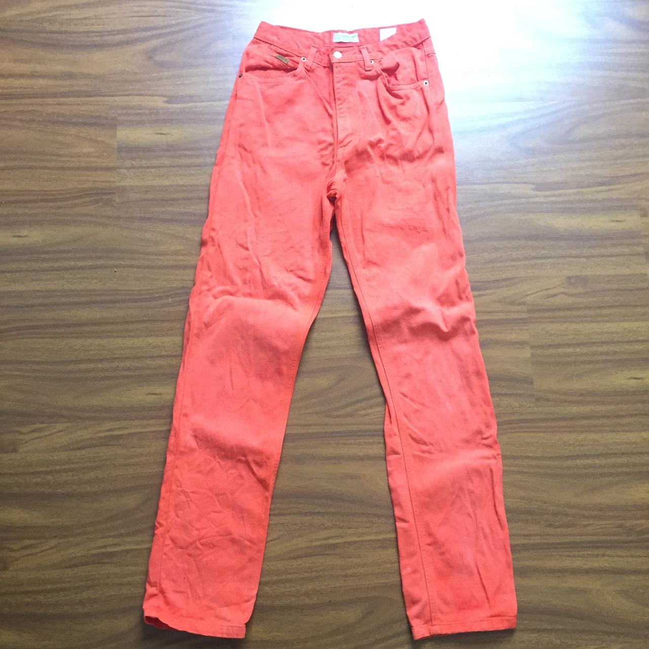 Morrisons orange high waisted jeans. Size 10. Has a... - Depop