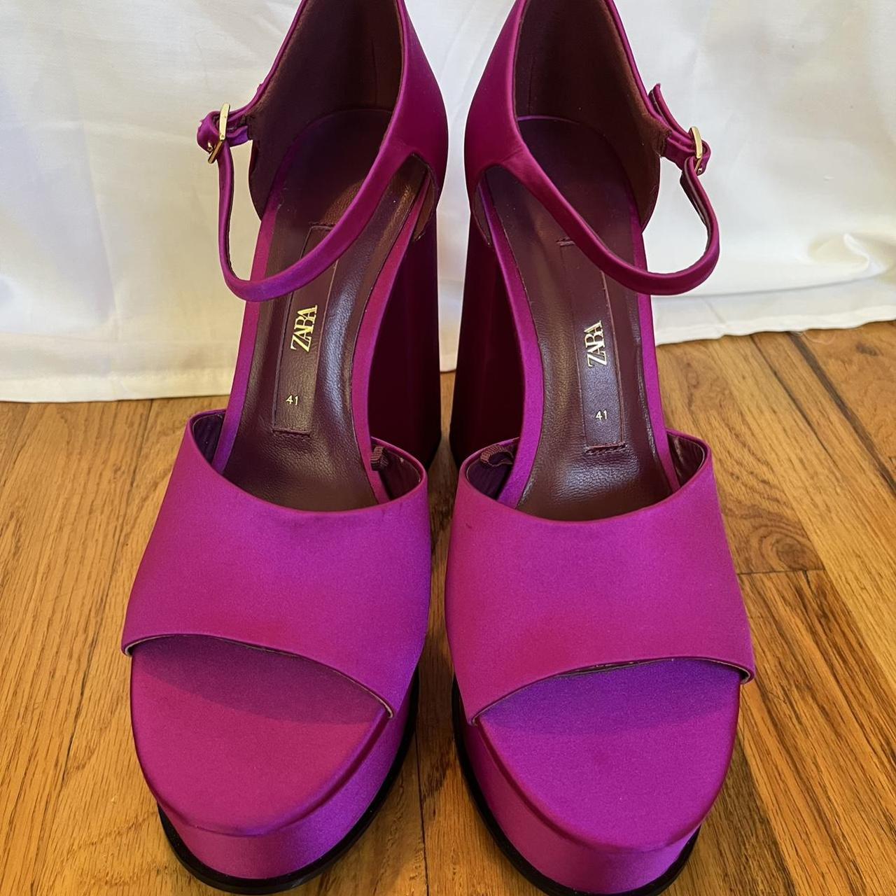 New Chunky Satin Fuchsia Platform Sandals from Zara... - Depop