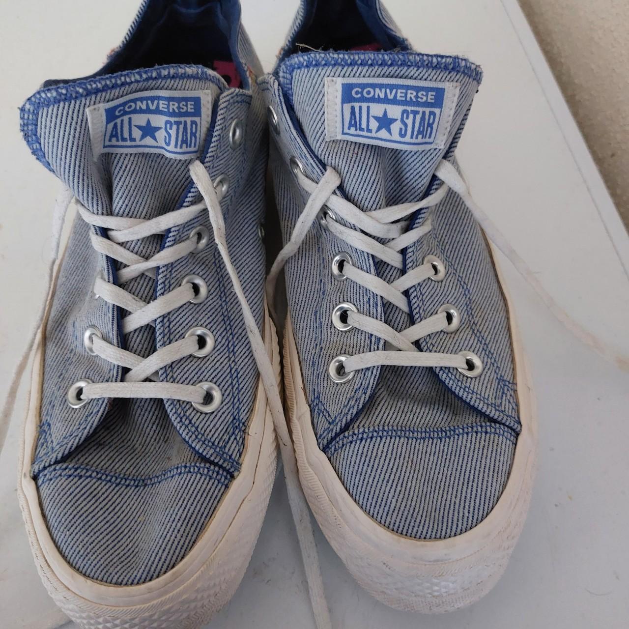 Blue converse worn a few times and one of them has... - Depop