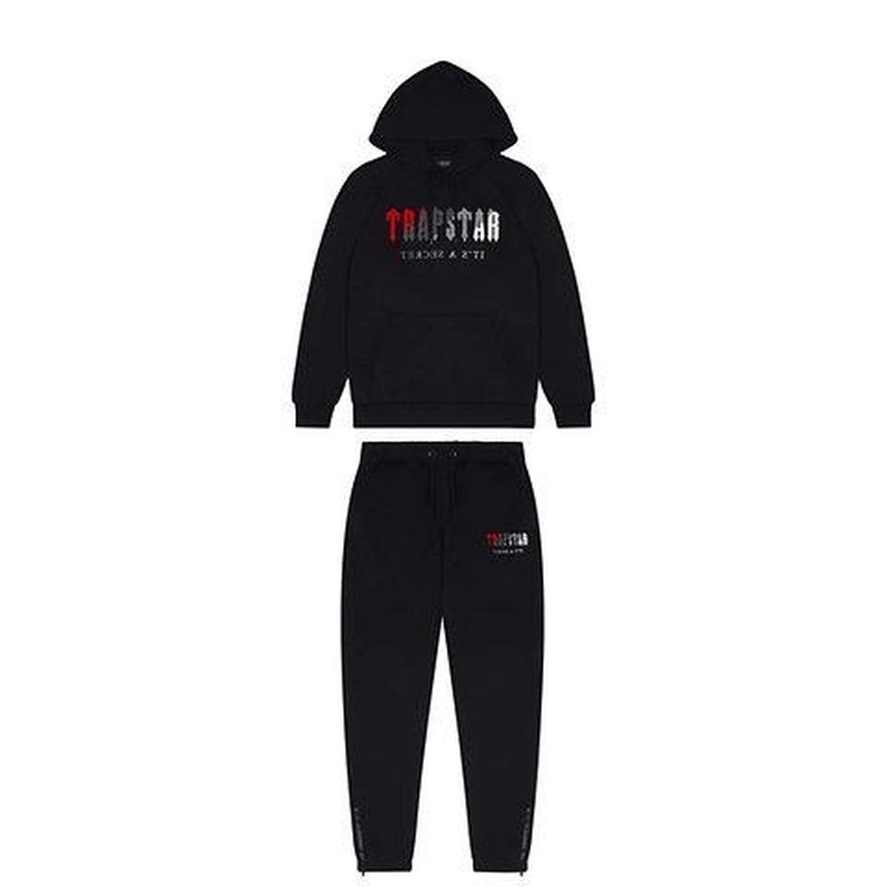 Trapstar Men's Black and Red Hoodie Depop