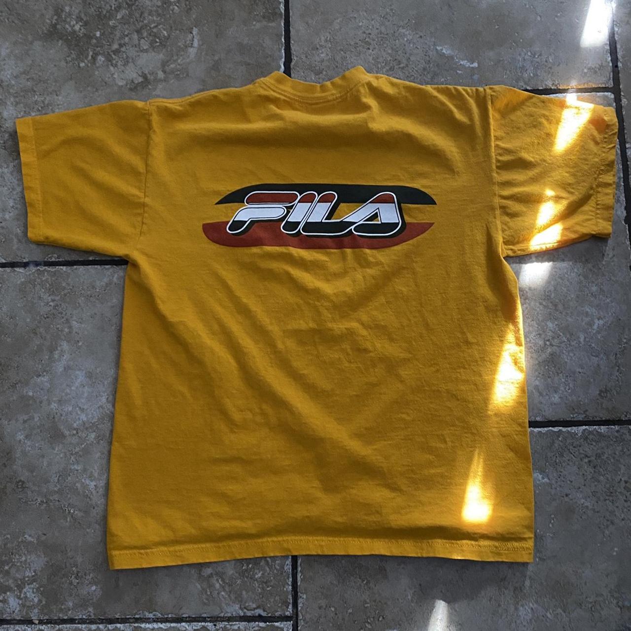 Fila Women's Red and Yellow Tshirt Depop
