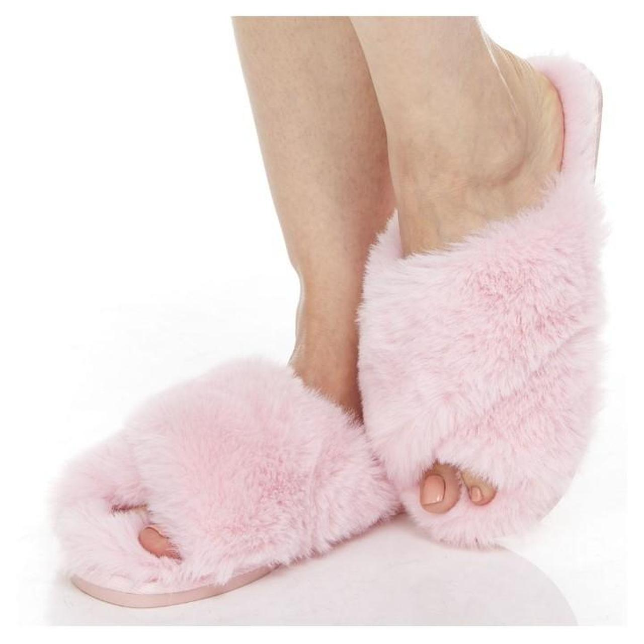 Warehouse Women's Grey and Pink Slippers Depop