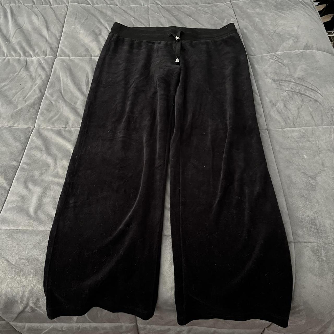 y2k black velour track pants very cute and... - Depop