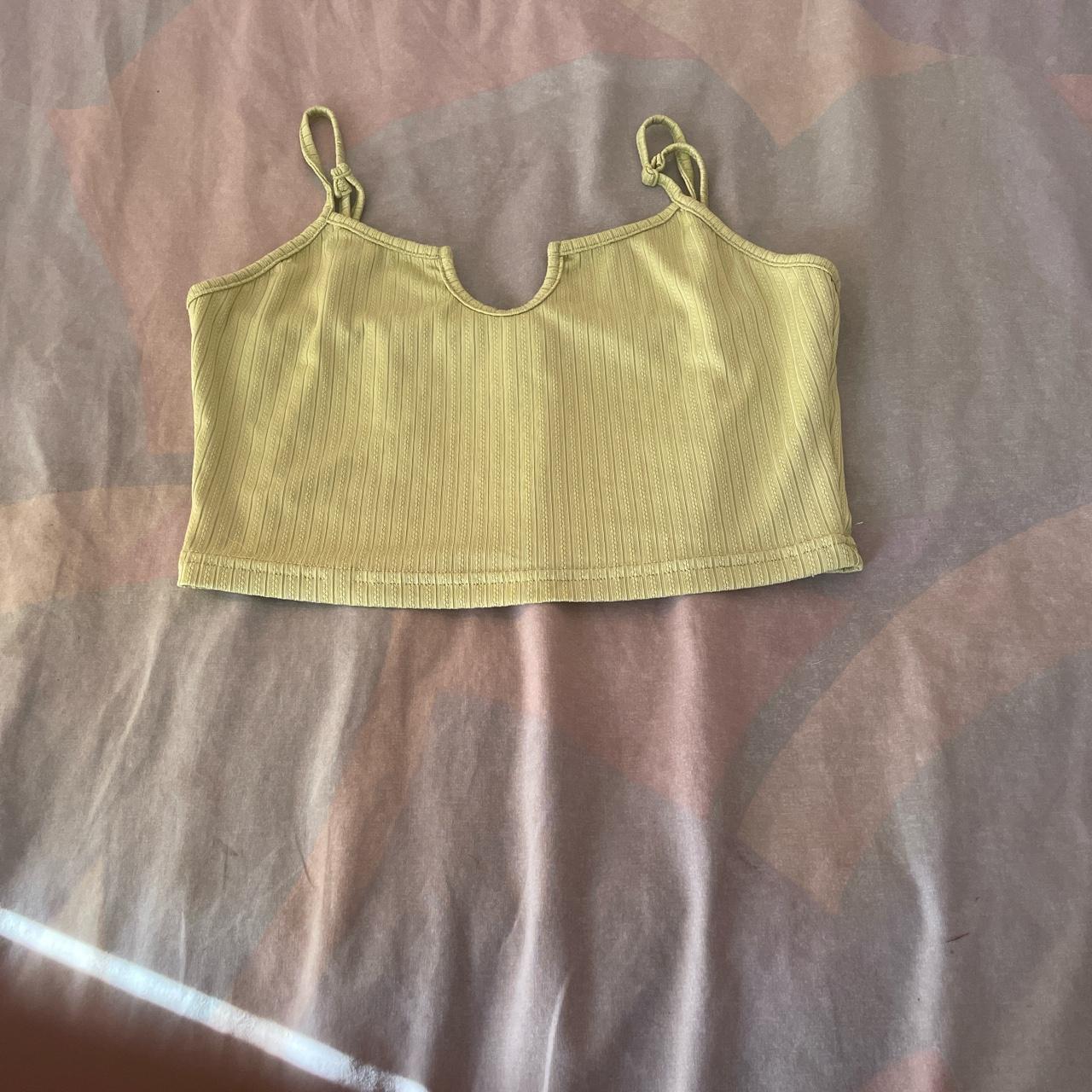 Olive green Cropped tank top split down the middle - Depop