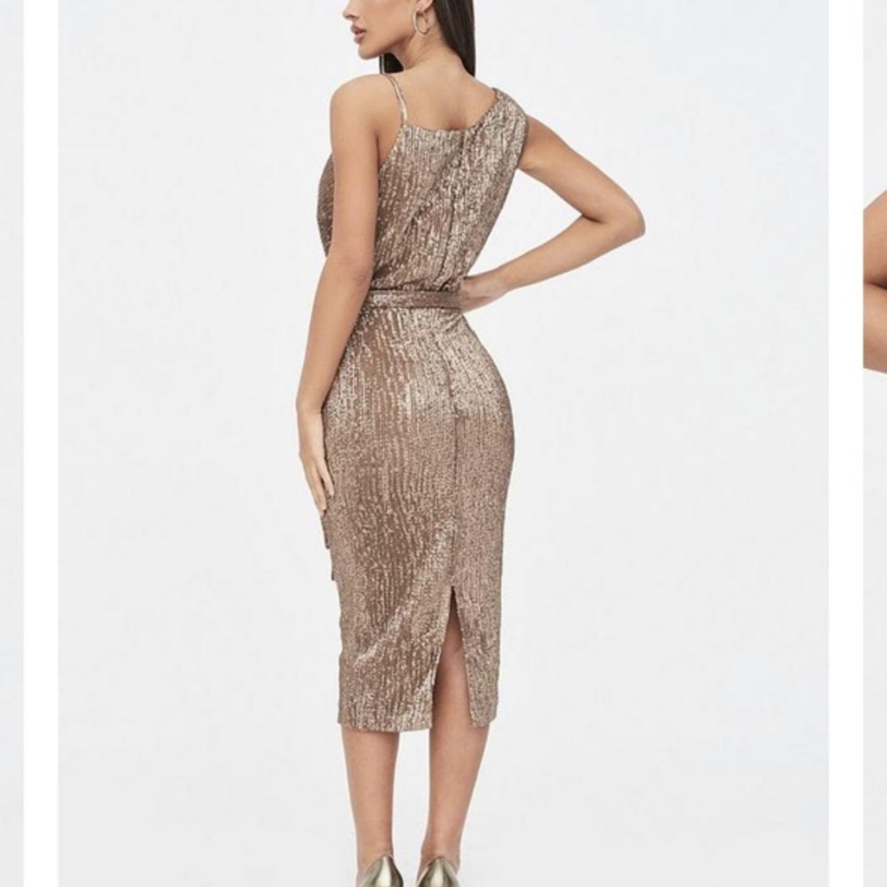 Lavish Alice Sequin Gold Cowl Neck Midi Dress Depop