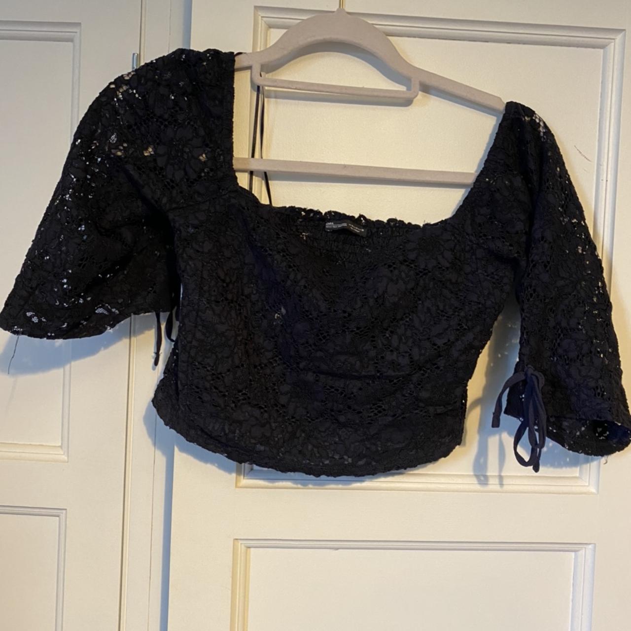 Zara navy lace crop top, off the shoulder. Perfect - Depop