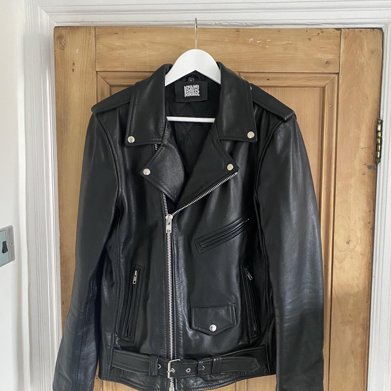 reclaimed vintage leather jacket excellent... - Depop