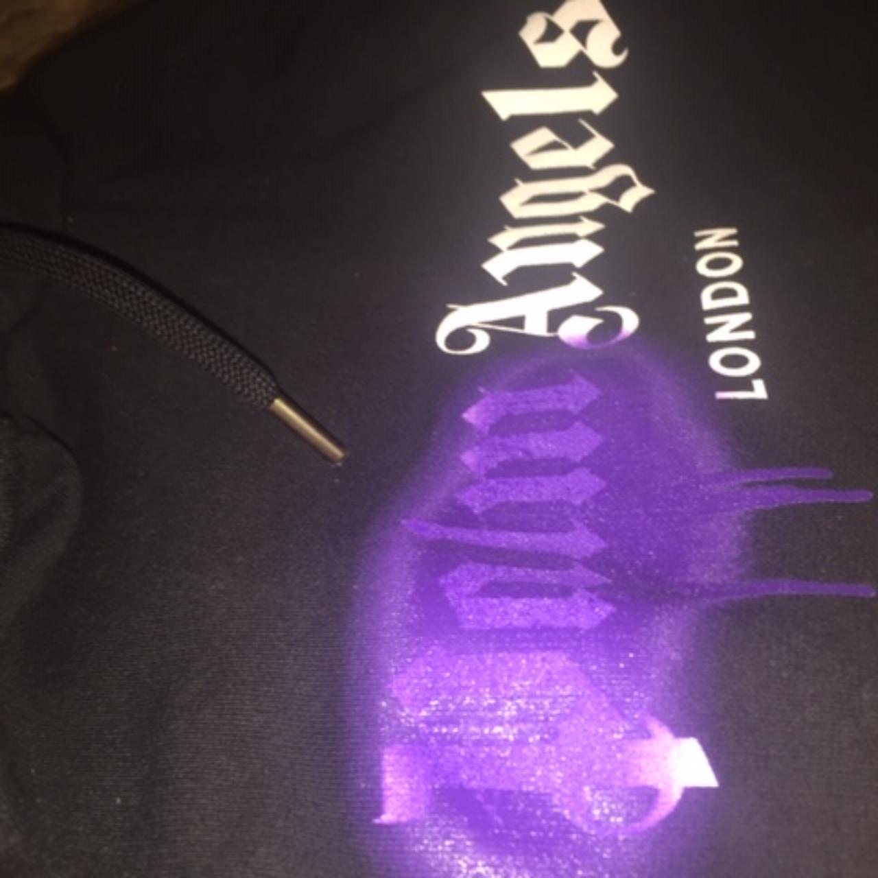 PALM ANGELS PURPLE SPRAYED LOGO HOODIE SIZE SMALL -... - Depop