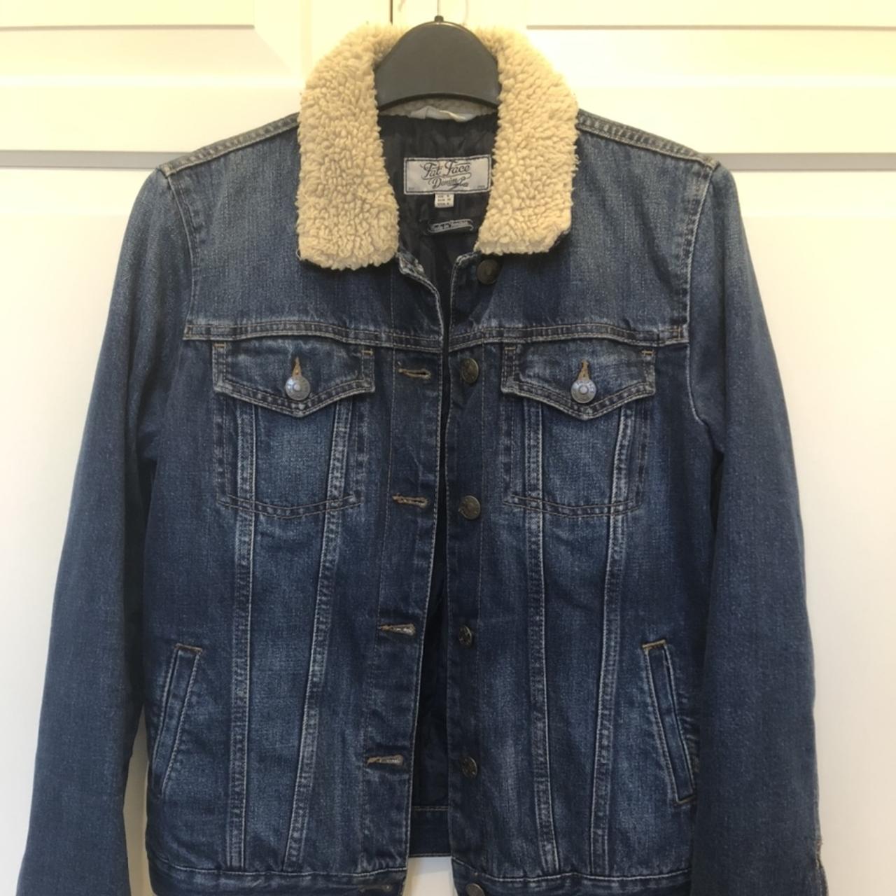 fat face denim jacket faux fur/ faux shearling/... - Depop