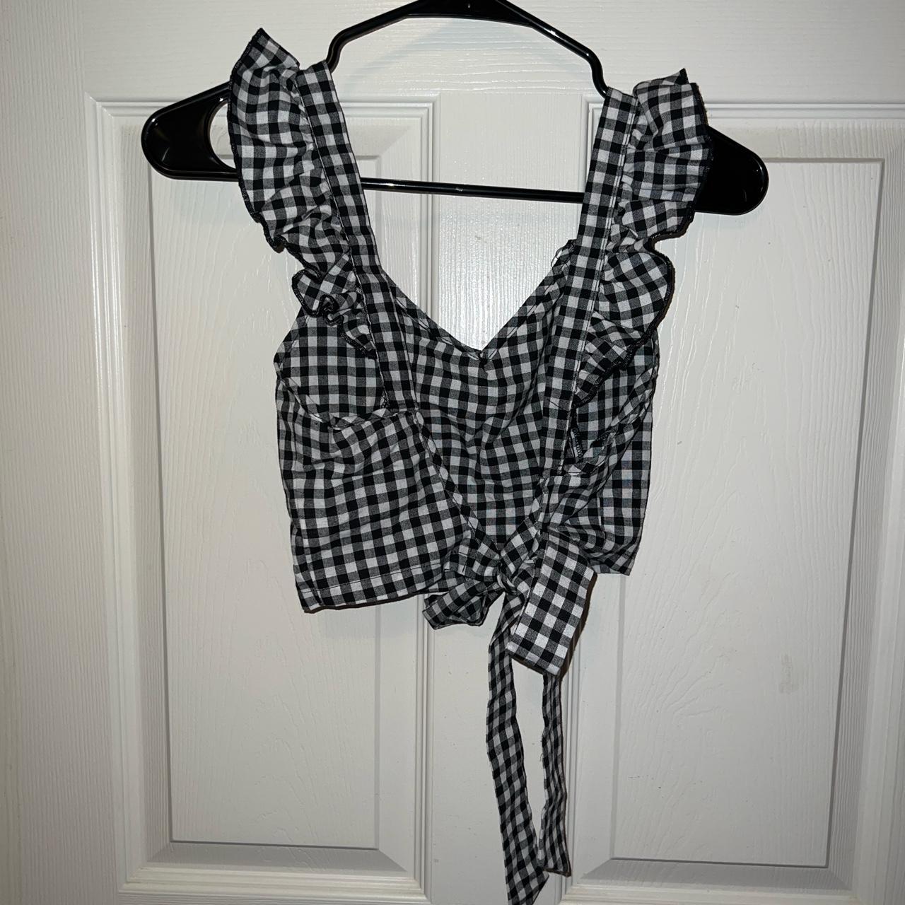 SHEIN Gingham Tie Top condition 10/10 Size XS Ready... - Depop