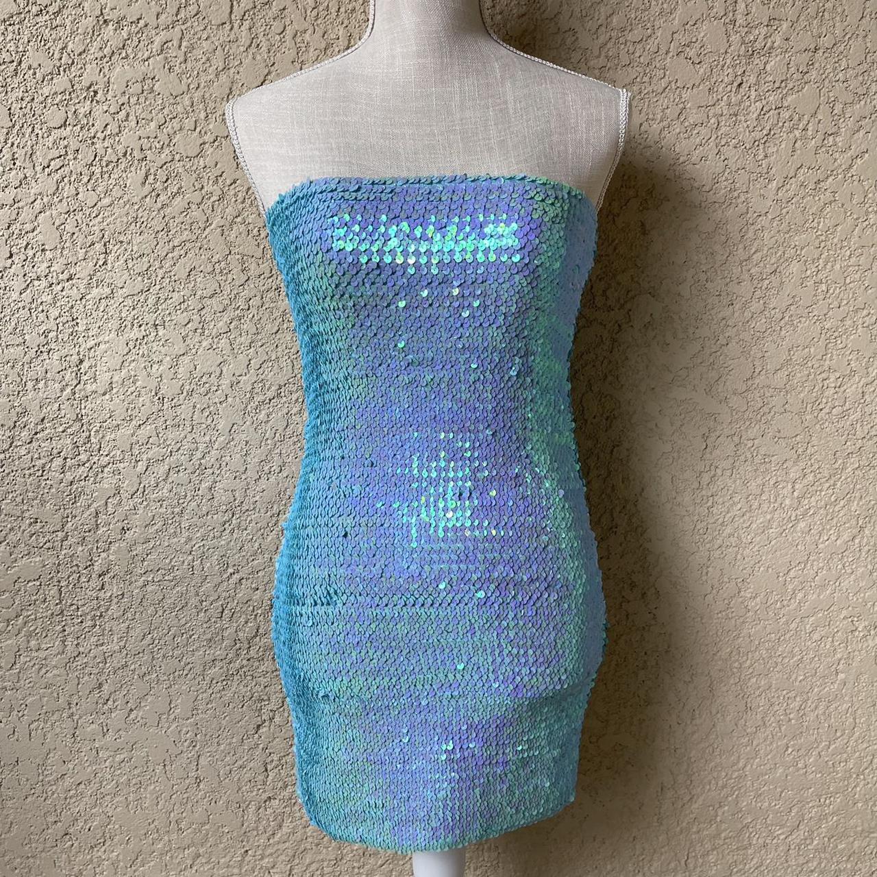 Y2K Iridescent blue sequin mini dress ...