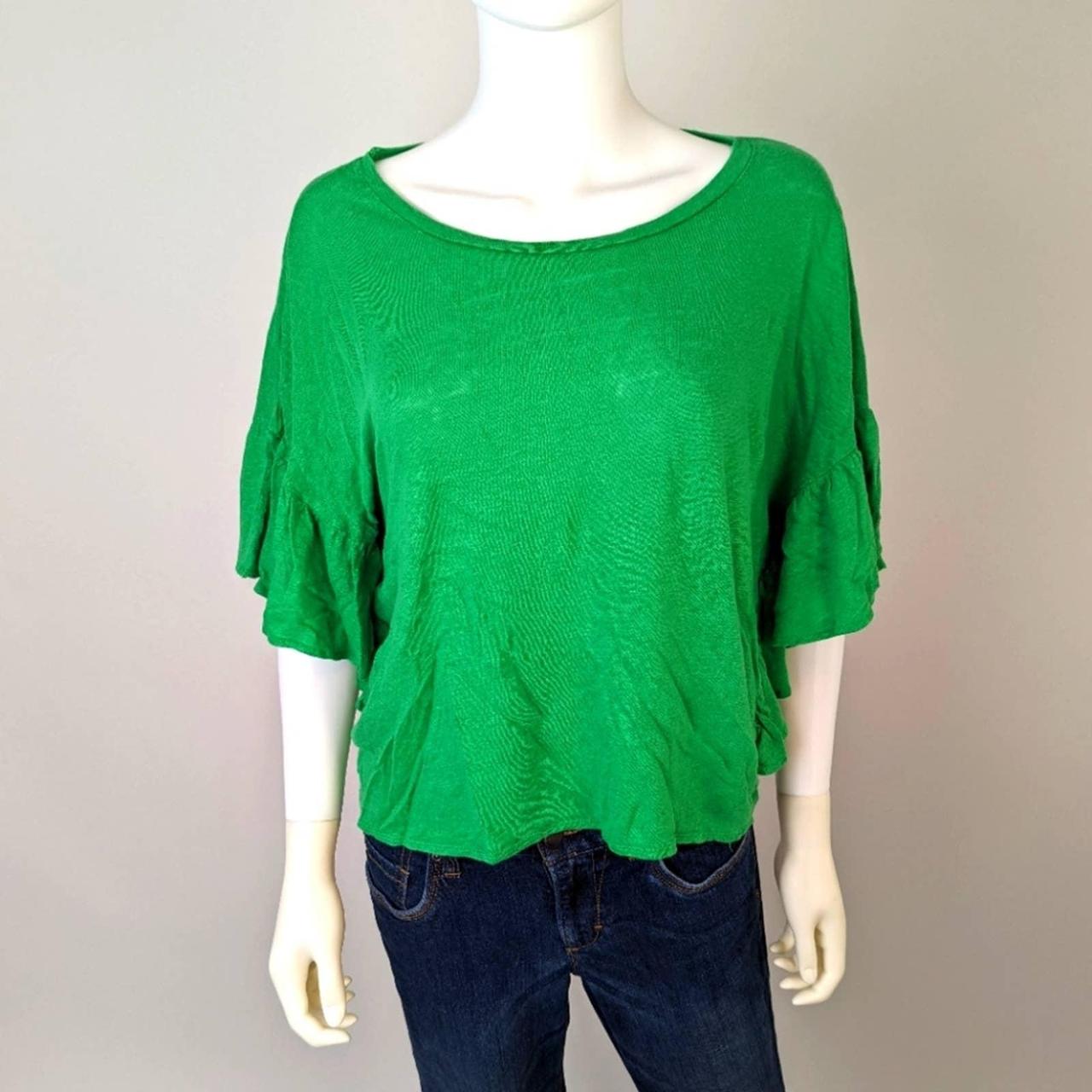 Zara Green Ruffled Shirt Ruffled Sleeves Crop... Depop