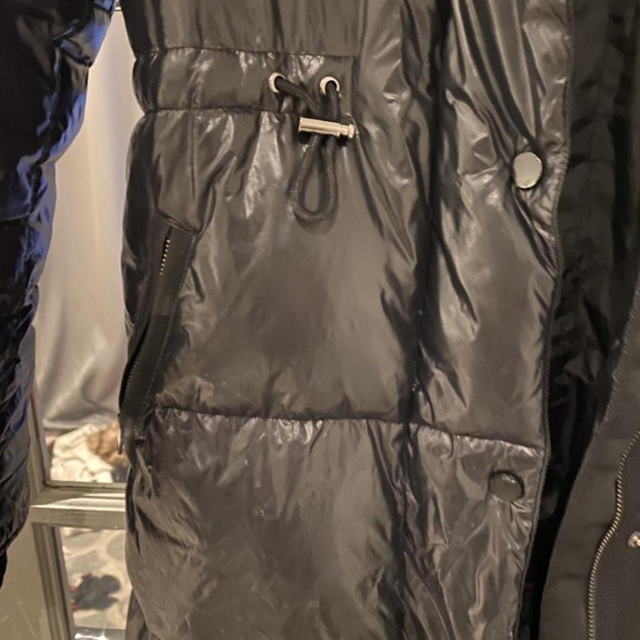 Zara shiny black coat size xsmall detachable hood - Depop