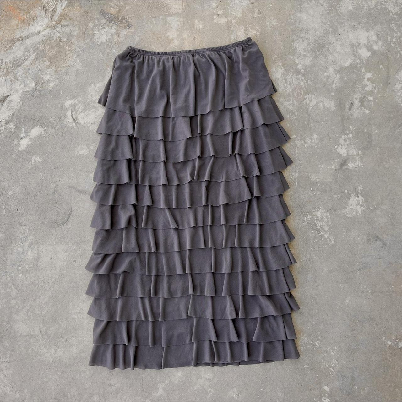 Hill long tiered charcoal gray skirt. Cotton... Depop